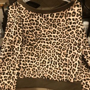 Inc Leopard Boat Neck Off the Shoulder Sweatshirt P/S P/M